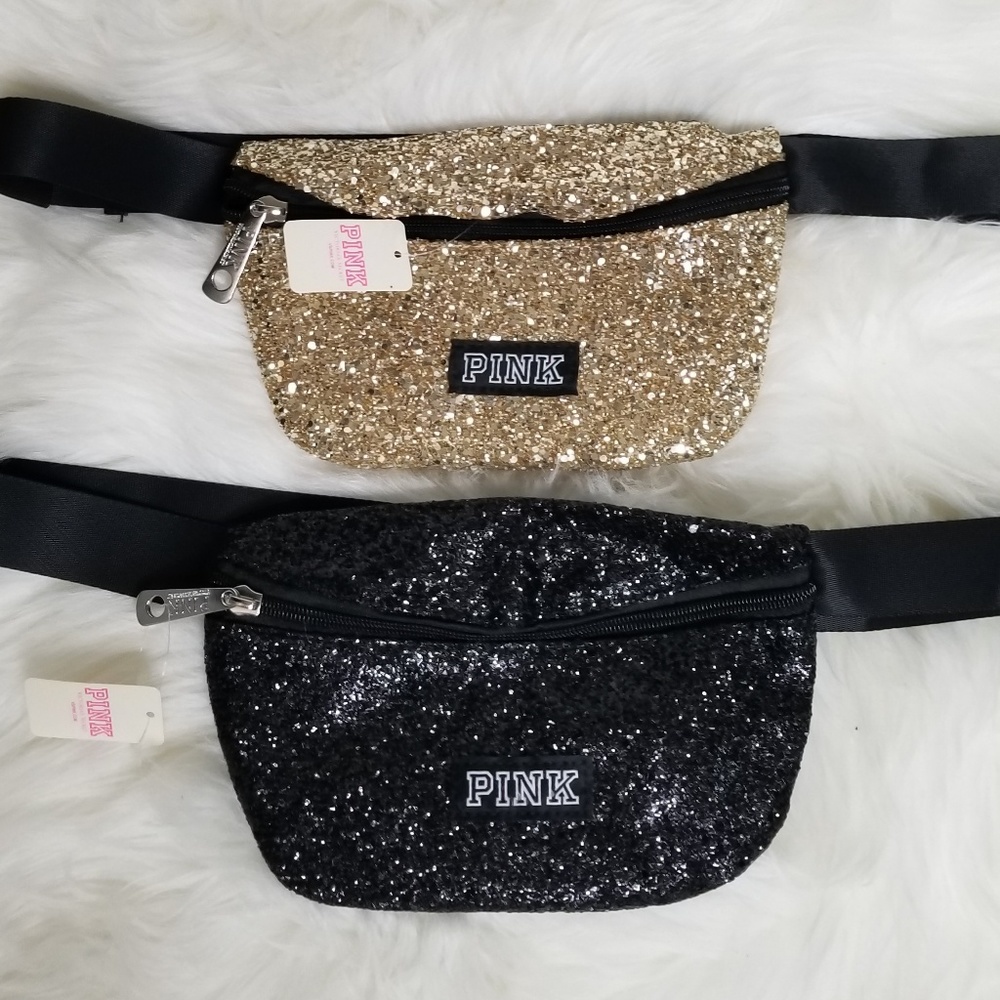 🎁🆕️NWT 2 VS Pink Fanny Pack Glitter Black Gold